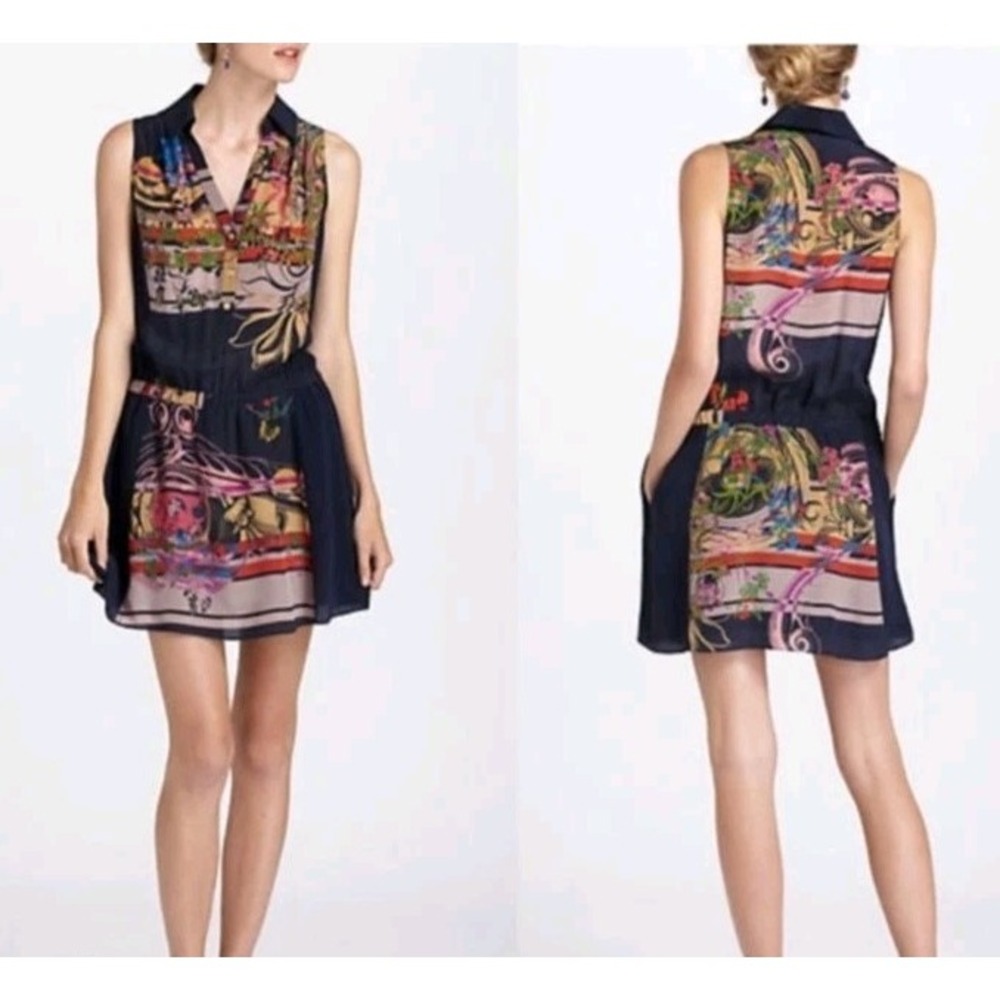 Leifnotes Lilium Silk Anthropologie Shirt Dress Navy Floral Sleeveless Size 6